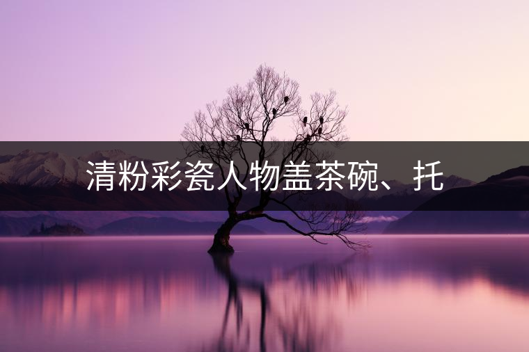 清粉彩瓷人物蓋茶碗、托